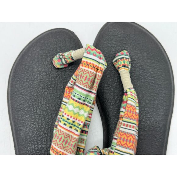 Sanuk Yoga Sling 2 Flip Flop Sandals Women's 8 Black Natural Koa Tribal Beach - Picture 8 of 9